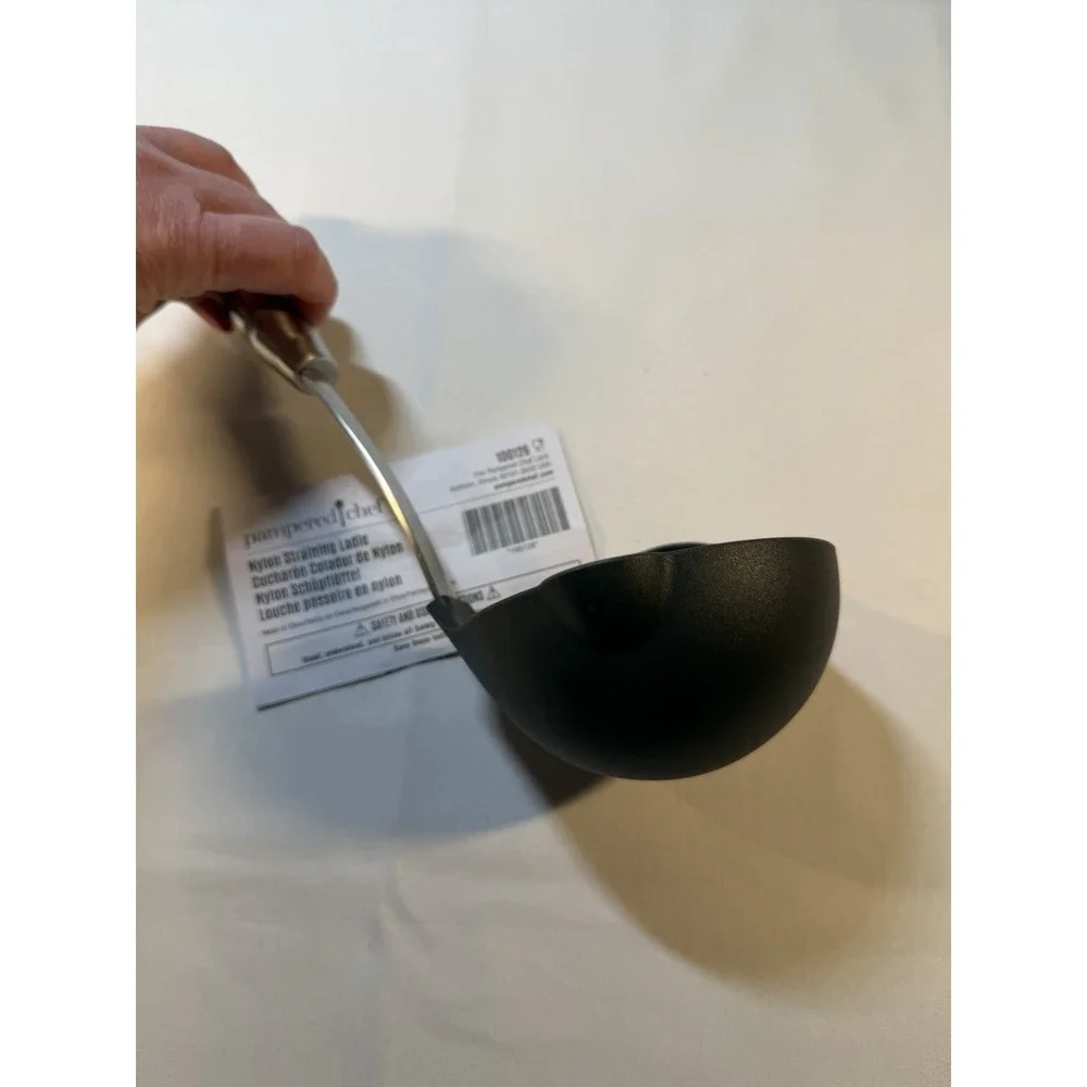 Pampered Chef Nylon Straining Ladle #100126 No Roll Steel Handle‎ 12-1/2